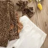 Girl Clothes Sets Autumn Kid Baby Ruffle Long Sleeve Leopard Tops Leggings Pants Headband 3pcs Outfit Set 210515