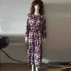 Vintage Floral Print Maxi Jurken voor Vrouwen Zomer Lange Mouw V-hals Ruches Dames Lente Casual Party Dress Vestidos 210630