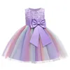 Baby Christmas Lace Tutu Arco-íris Princesa Dress Kids Vestidos para Meninas Festa de Aniversário Crianças roupas 2 3 10 Anos 210331