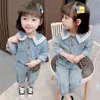 Kids Clothes Patchwork Clothing For Girls Denim Jacket jeans Girls Clothing Sets Casual Children's Suits 210412