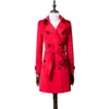 woman trench red