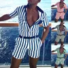 Lugentolo Striped Jumpsuit Mäns kortärmad plusstorlek Oavsett shorts sommar mode män kläder x0601