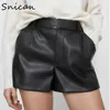 Snican Seksi Yüksek Bel Faux PU Deri Şort ZA Kadınlar Alt Pantalon Taille Haute Bahar Vintage Katı Kısa Cuir Femme 210625