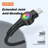 VIPFAN Snelle oplaadkabels 7-kleuren licht Nylon vlecht Type-C USB Micro Mobiele telefoonkabel voor Huawei Samsung Xiaomi CB-X8