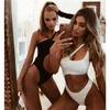 New Women Solid Color Swimwear One Shoulder One Piece Swimsuit Female Bather Sexy Asymmetrical Bathing Suit Swim Lady Monokini X0522