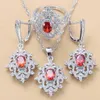 Elegant Women Wedding Costume Jewelry Sets Natural Stone Red Garnet Dangle Earrings And Necklace Ring Bridal Sets H1022
