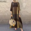 2021 Spring Check Sundress ZANZEA Casual Robe à manches longues Femmes Vintage Plaid Party Long Maxi Robes Femme Robe Plus Taille 7 X0521