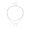 Mode or collier ras du cou deux couches pendentifs ronds couleur argent chaîne tour de cou bijoux pour femmes cadeaux de fête