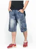 Homens soltam sorvadia de denim solta homens jeans streetwear longo 3/4 Capri Cargo Shorts Bolso Bermuda Masculino Multi-bolso Denim Shorts H1210