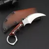 屋外サバイバルKrambit Claw Knife D2 Blade Dalbergiaハンドル戦術救助ポケット固定刃ナイフハンティングフィッシングEDCツールA3902