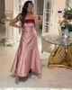 Élégant Blush Rose Et Bordeaux Satin Longues Robes De Soirée Cheville Longueur Bustier Simple Robe De Bal Saoudien Arabe Femmes Une Ligne Formelle Robes De Soirée