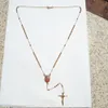 Loyal Femmes Cool Or Jaune G F Croix Crucifix Pendentif Rosario Chapelet Perles Collier Chain243U