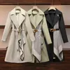 Thin 4XL Long Sleeve Patchwork Ladies Windbreaker Chic Green Trench Coat Outwear Khaki Overcoats Lace-up Mid-length 210510