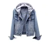 Casaco jaqueta de denim vintage Casaco de outono rasgado com capuz outerwear casacos windbreaker Boyfriend feminino jeans plus tamanho 210428