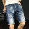 High quality 2021 wholesale Summer denim shorts men\'s Ripped hole Moustache Effect men\'s breeches loose casual short trousers X0621