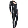 Women's Jumpsuits & Rompers Women Black Wet Look Faux Vinyl Catsuit Zipper To Crotch Latex Long Bodysuit Halloween Catwomen Sexy Leather Jum