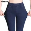 Wysoka talia kobiety spodnie stretch spodnie ołówkowe kobiet czarny niebieski plus size legginsy Duża dorywczo femme pantalon skinny 210519