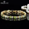 Dubai Yellow Gold Color Jewelry Oval Olive Green Crystal Connect Bling CZ Classy Ladies Armband Bangle For Women AB079 Link Chai8178965