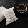 6pcs/set bohemia opala pedra cardíaca triangular letra de letra de abertura de pulseiras de charme jóias de liga de ouro para mulheres INTE22