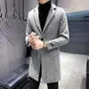 Koreaanse heren wol trenchcoat jas herfst winter lange slim fit casual business windjack hoge kwaliteit overjas mannen kleding 210527