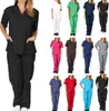 Wholesale Customized Womens Sets Top Nurse Uniform New Solid Color Pocket V-neck Nursing Work Y1028