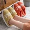 Cotton Slippers Home Shoes Thick Sole High Heel Non House Platform Fluffy Slides 211110