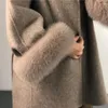 Women's Wool & Blends High Quality Double-faced Cashmere Coat Women Autumn Winter Loose Fur Cuff Handmade Jacket Belt Casual Outwear KW2 Ber