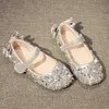 Moda Bambini Ragazze Scarpe Bling Paillettes Fiocco di cristallo Principessa Tacchi piatti Scarpe da ballo per bambini Ragazze Suola morbida Punta tonda 210713