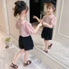 Teen Girls Clothing Plaid Tshirt + Short Clothes Casual Style Tracksuit For Summer Costumes Children 6 8 10 12 14 210527