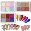 6 couleurs ongles solide poudre paillettes métallique métal miroir poussière poudres non volantes bricolage Nail Art décoration accessoires outil