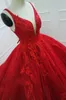 Red Floral Lace Prom Formal Dresses Plus Size Women Spaghetti V-neck Beaded Empire Waist A-line Quinceanera Graduation Evening Gowns Long