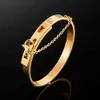 Luxury Brand Jewelry Safety Chain Cuff Bracelet Armband Gold Color Steel Bangle for Women Bracelets Bangles Pulseiras Christmas Q0717