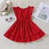 レーススリーブベビーガールベスト花のドレス赤いカラーシフォン新しいデザイン子供の女の子のスカート