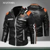 Vinter män läderjacka varm fleece mens motorcykel pu jackor dragkedja broderi affärsutsikt kläder windbreaker 211009