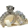 مجموعة خاتم الزواج من Vecalon الأنثى الأزياء 925 مجموعات الزفاف الفضية مجوهرات وعد الحب خواتم الخطبة للنساء 9214945