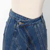女性のための縞模様のデニムフレアジーンズハイウエストカジュアル不規則パンツ女性ファッション服秋210521
