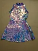 Purple Blue Laser Mirror Sequins Sleeveless Short Dress Stage Wear Women Singer Dancer Bar Nightclub Birthday Prom Show Costume Shiny Performance Clothes