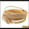 Armbänder Schmuck Drop Lieferung 2021 Retro Frauen Multi Layer Strass Runde Charme Faux Leder Seil Armband Armreif Mode LHBMF