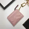 fashion women key chain zipper Credit card Holders short wallet black pink leather mini wallet pure color