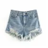 Sommar shorts kvinnor vit hög midja denim kvinnlig jeans mode frayed hames casual svart kort byxor kvinna 210519