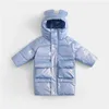 Kids Down Coats Long Sleeve Winter Children Hoodie Jackets Cute 3D Ears Mid-Length Down Jacket Solid Girls/Boys Down Coat 211111