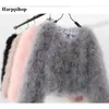 Harppihop 13 Kolory Moda Sexy Strusich Wool Turcja Fur Kobiety Płaszcz Pióro Krótki Plus Size Kurtka Zimowy Festiwal Długi Rękaw 211122