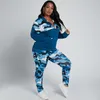 Plus Size 2 Piece Set Women Camouflage Print Outfits Fall 2021 Sweat Suits Matching Sets Yellow Red Blue Tracksuit Women's Tracksuits