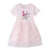 Jumping Mierniki 2-7t Księżniczka Dresses Baby Aplikacja Rainbow Cute Party Girls Tutu Sukienki Bawełniane Stripe Girls Dress Q0716