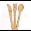 Flatware sets tafelwerk 16 cm natuurlijke bamboe bestek mes mes vork lepel outdoor camping servies set keukengereedschap 3pcset uogfi 2wuoc