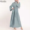 Zanzea Vestidos Muçulmanos Eid Mubarak Kaftan Dubai Abaya Turquia Moda Hijab Vestido Islão Roupas Maxi Sundress Para As Mulheres Vestidos X0629