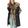 Women's Fur & Faux Cartoon Black 2022 Embroidered Winter Parkas Coat With Raccoon Dog Collar Long Hood Women Warm Thick Clothes Jackets