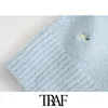 TRAF Maglione cardigan lavorato a maglia ricamato floreale moda donna Vintage scollo a V manica lunga Capispalla femminile Chic Top 210415