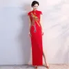 民族服ヴィンテージ中国風チャイナ枚赤のウェディングドレスレディースフォーマルロングガウンQipaoパーティーイブニングレトロな服vestido