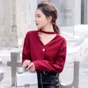 Blusas Mujer de Moda Harajuku Womens Top e Bluses Solid Button Halter Donne Manica lunga Camicie Chiffon Camicetta 2147 50 210527